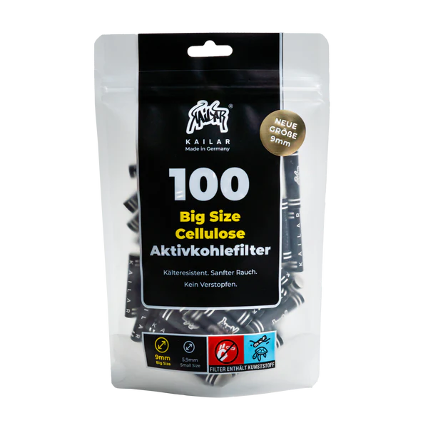 Kailar - BIG Size (9mm) Cellulose Aktivkohlefilter - 100 Stück - Black