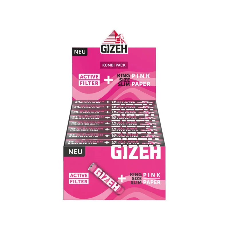 GIZEH - King Size Slim + Active Filter - Pink - 16 Stück