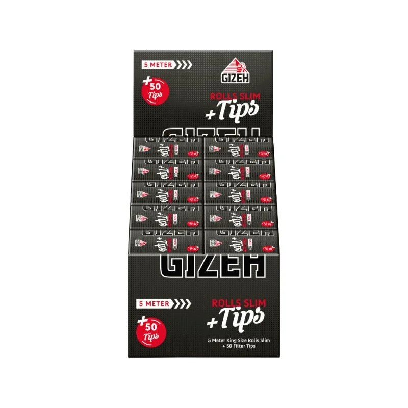 GIZEH - Rolls Slim + Tips - Black - 5 Meter - Box - 20 Stück